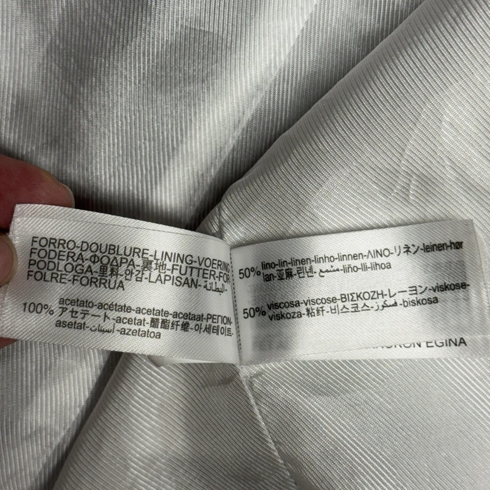 Zara Navy Blue Linen Blend Open Front Blazer Jacket Size Medium Striped Lining - Picture 15 of 16